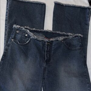 XI Denim Jeans – Raw Edge Waist & Hem – Edgy Distressed Detail